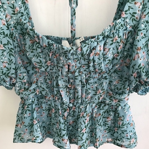 Astr The Label Clairmont Blue Floral Puff Sleeve corset milkmaid coquette top xs - Picture 4 of 13